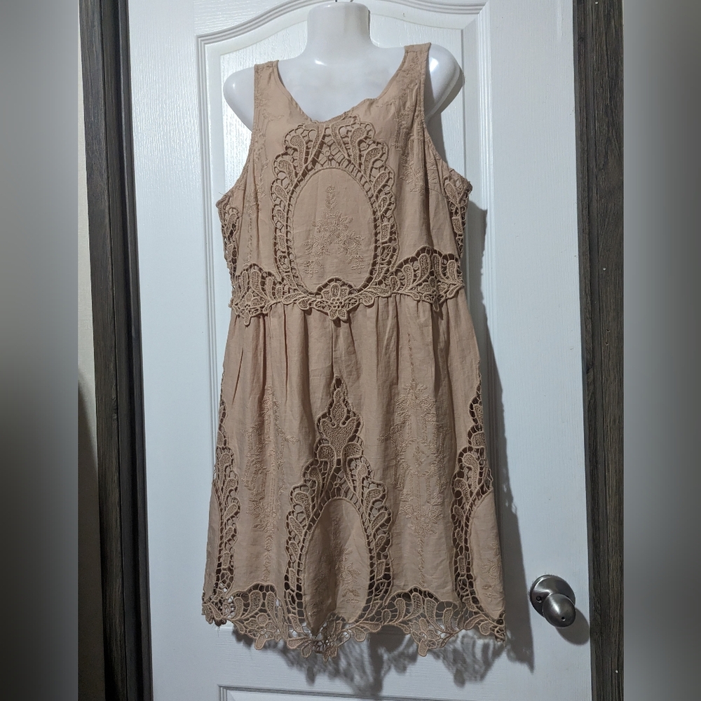 Anthropologie Asymmetrical Lace Dress in Beige